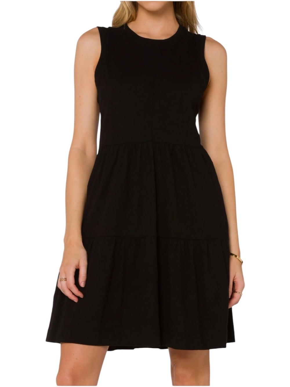 VELVET HEART Black Cotton Tiered Mini Dress Sleeveless Pockets S